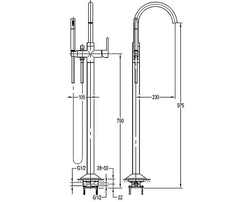 Купить Смеситель для ванны Cezares Eco ECO-VDP-01 Хром в магазине сантехники Santeh-Crystal.ru