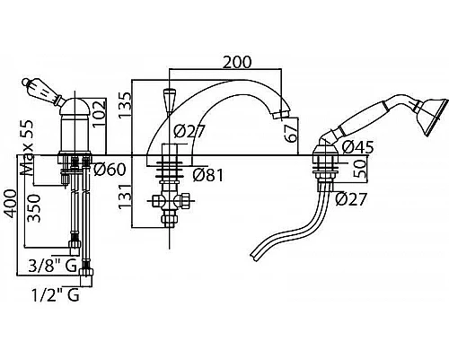 Купить Смеситель на борт ванны Cezares Elite ELITE-BVDM-01-Bi Хром в магазине сантехники Santeh-Crystal.ru