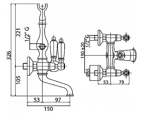 Заказать Смеситель для ванны Cezares First VD FIRST-VD-03/24-Bi Золото 24 карат в магазине сантехники Santeh-Crystal.ru