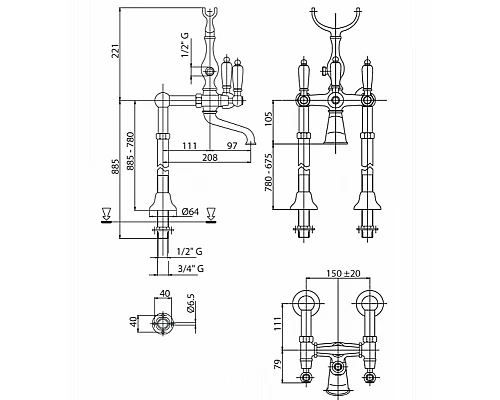 Смеситель для ванны Cezares First VDPS FIRST-VDPS-02-M Бронза