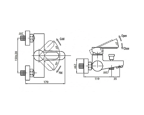 Купить Смеситель для ванны Cezares LACONICO-C-VD-01 Хром в магазине сантехники Santeh-Crystal.ru