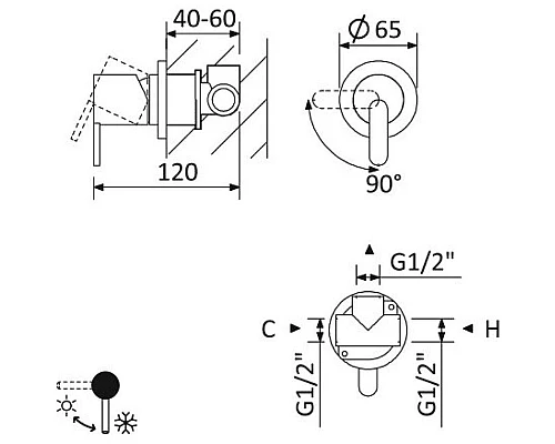 Приобрести Смеситель для душа Cezares LEAF-DIM-NOP Черный матовый в магазине сантехники Santeh-Crystal.ru