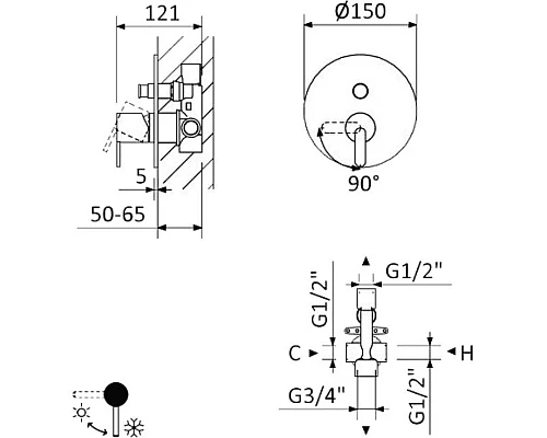 Заказать Смеситель для душа Cezares LEAF-VDIM-NOP Черный матовый в магазине сантехники Santeh-Crystal.ru