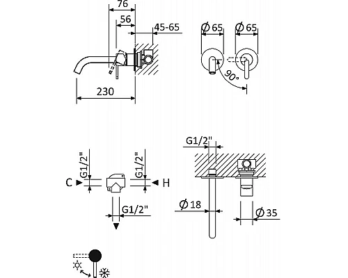 Купить Смеситель для раковины Cezares Leaf LEAF-BLI2-L-01-W0 Хром в магазине сантехники Santeh-Crystal.ru
