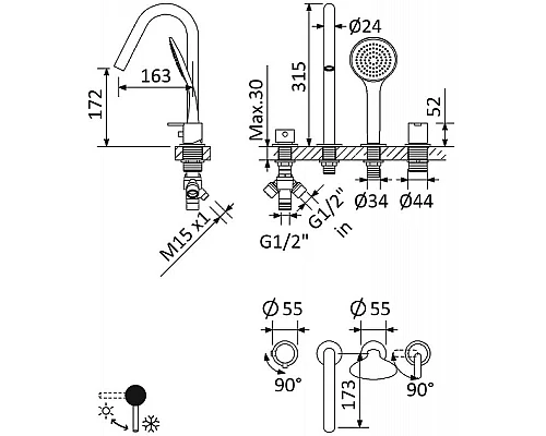 Купить Смеситель на борт ванны Cezares Leaf LEAF-BVDM4-SR Sunrise в магазине сантехники Santeh-Crystal.ru