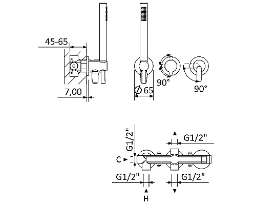 Смеситель для душа Cezares Leaf LEAF-DIM3-D-L-NOP Черный матовый