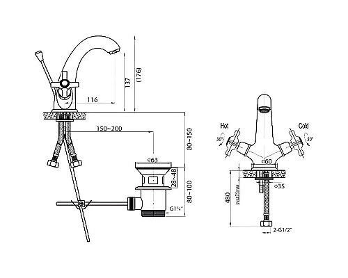 Заказать Смеситель для раковины Cezares Lord-LS1-03/24 Золото 24 карат в магазине сантехники Santeh-Crystal.ru