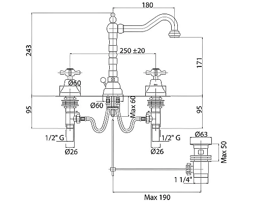 Приобрести Смеситель для раковины Cezares Lord-BLS2-03/24 Золото 24 карат в магазине сантехники Santeh-Crystal.ru