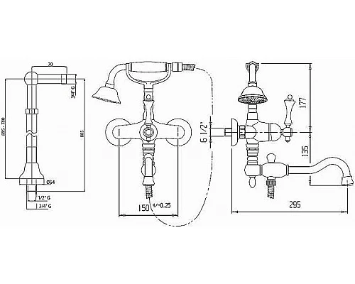 Приобрести Смеситель для ванны Cezares Margot MARGOT-VDP2-03/24-M Золото 24 карат в магазине сантехники Santeh-Crystal.ru