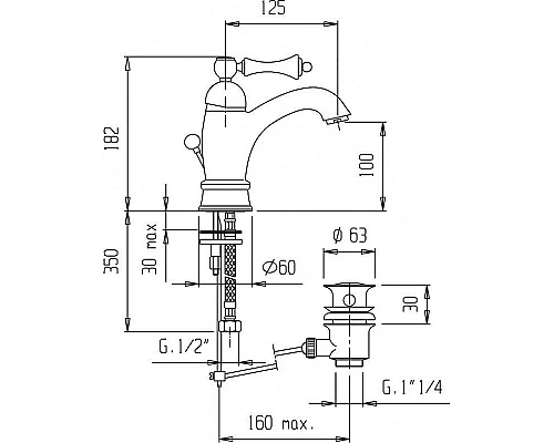 Заказать Смеситель для раковины Cezares Margot MARGOT-LSM1-A-03/24-Bi Золото 24 карат в магазине сантехники Santeh-Crystal.ru