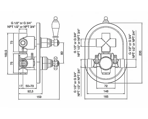 Купить Смеситель для душа Cezares Margot MARGOT-VDIM2-T-03/24-Bi с термостатом Золото 24 карат в магазине сантехники Santeh-Crystal.ru