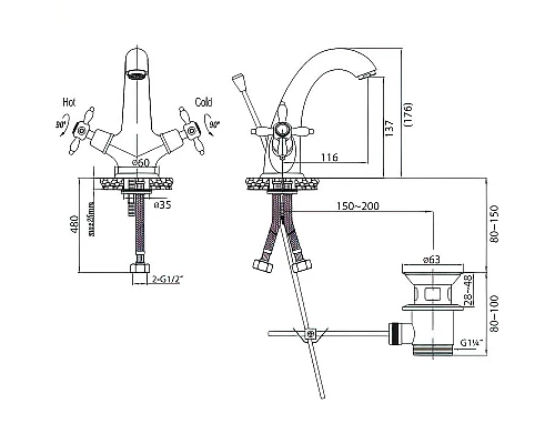 Приобрести Смеситель для раковины Cezares Nostalgia-LS1-02 Бронза в магазине сантехники Santeh-Crystal.ru