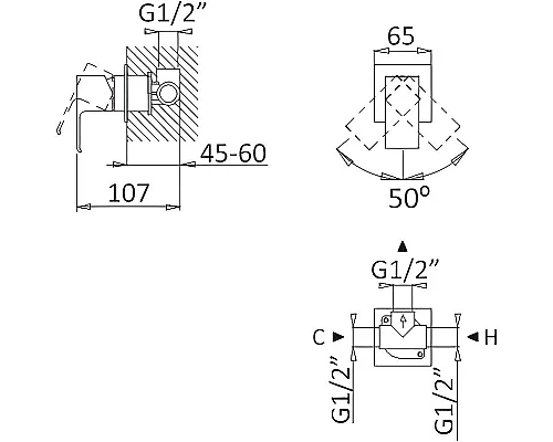 Купить Смеситель для душа Cezares Porta-DIM-NOP Черный матовый в магазине сантехники Santeh-Crystal.ru