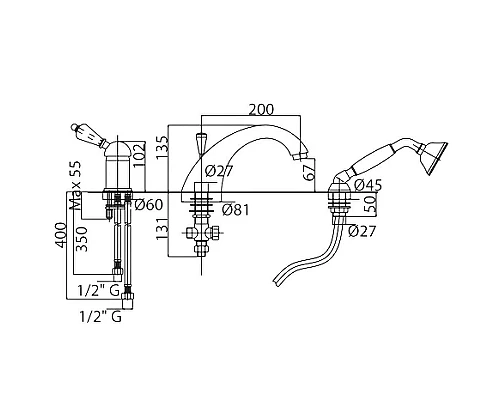 Приобрести Смеситель на борт ванны Cezares Vintage VINTAGE-BVDM-01-Sw Хром в магазине сантехники Santeh-Crystal.ru