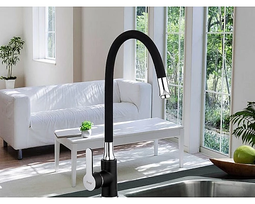 Купить Смеситель для кухни Frap H42 F4042 Черный матовый Хром в магазине сантехники Santeh-Crystal.ru