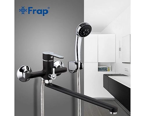 Приобрести Смеситель для ванны Frap H42 F2242 универсальный Черный матовый Хром в магазине сантехники Santeh-Crystal.ru