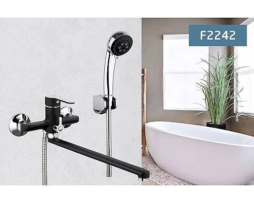 Приобрести Смеситель для ванны Frap H42 F2242 универсальный Черный матовый Хром в магазине сантехники Santeh-Crystal.ru