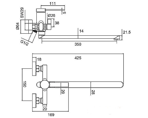 Приобрести Смеситель для ванны Frap H67 F2267 универсальный Хром в магазине сантехники Santeh-Crystal.ru
