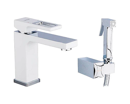 Купить Смеситель для раковины Gappo G17-8 G1017-1 с гигиеническим душем Белый Хром в магазине сантехники Santeh-Crystal.ru