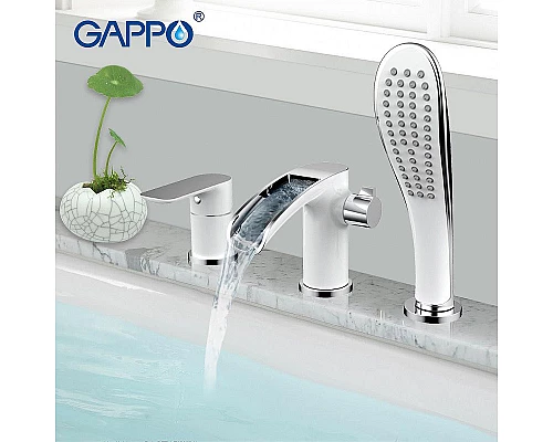 Купить Смеситель на борт ванны Gappo G48 G1148-8 Белый Хром в магазине сантехники Santeh-Crystal.ru