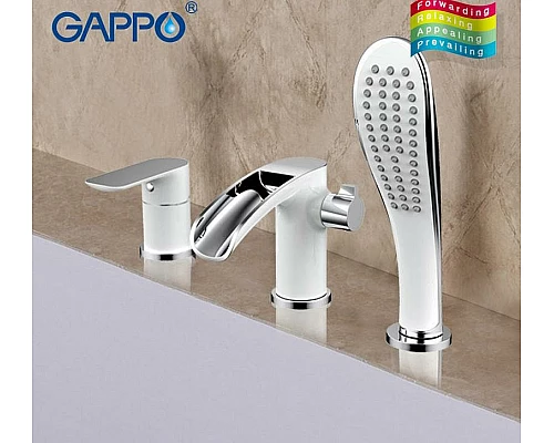 Купить Смеситель на борт ванны Gappo G48 G1148-8 Белый Хром в магазине сантехники Santeh-Crystal.ru