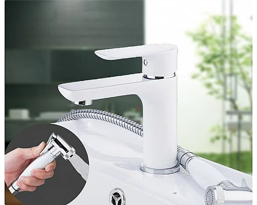 Заказать Смеситель для раковины Gappo G48 G1048-1 с гигиеническим душем Белый Хром в магазине сантехники Santeh-Crystal.ru