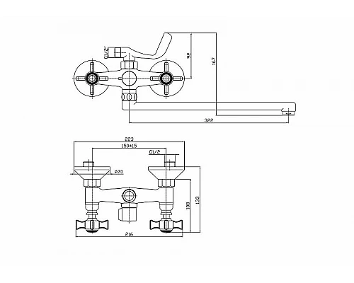 Приобрести Смеситель для ванны Haiba HB2224 универсальный Хром в магазине сантехники Santeh-Crystal.ru