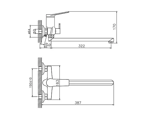 Заказать Смеситель для ванны Haiba HB22572 универсальный Хром в магазине сантехники Santeh-Crystal.ru