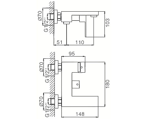 Приобрести Смеситель для ванны Haiba HB60803-2 Нержавеющая сталь в магазине сантехники Santeh-Crystal.ru