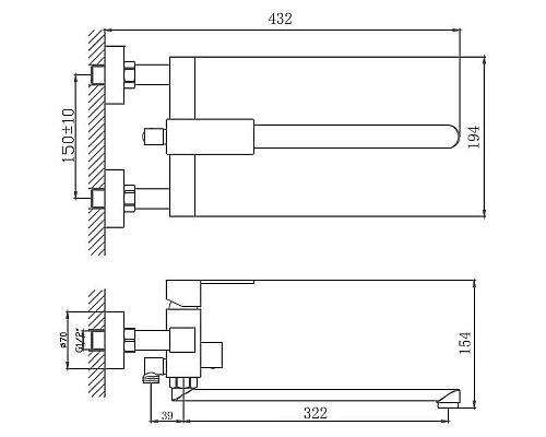 Купить Смеситель для ванны Haiba HB22803 универсальный Нержавеющая сталь в магазине сантехники Santeh-Crystal.ru