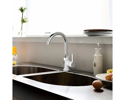 Купить Смеситель для кухни Haiba HB70805-8 Белый Хром в магазине сантехники Santeh-Crystal.ru