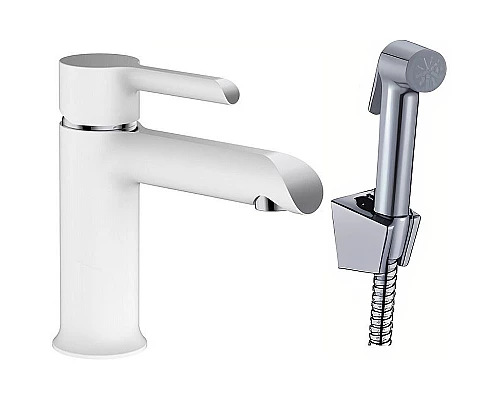 Приобрести Смеситель для раковины Haiba HB12805-8 с гигиеническим душем Белый Хром в магазине сантехники Santeh-Crystal.ru