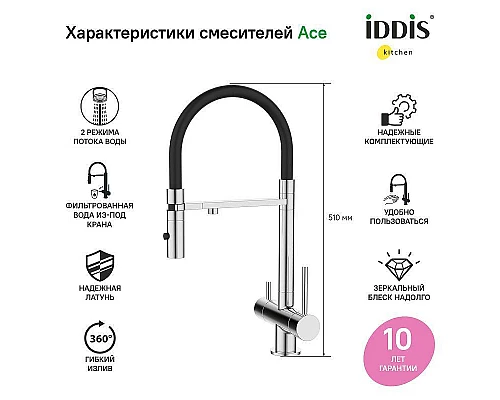 Заказать Смеситель для кухни Iddis Ace ACESBFFi05 Хром в магазине сантехники Santeh-Crystal.ru
