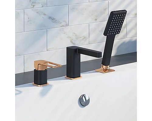 Купить Смеситель на борт ванны Iddis Slide SLIBG30i07 Черный Розовое золото в магазине сантехники Santeh-Crystal.ru