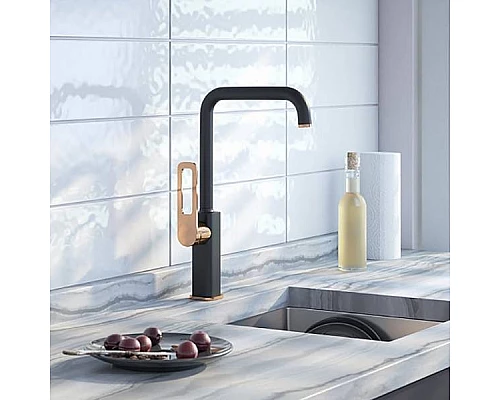 Купить Смеситель для кухни Iddis Slide SLIBG00i05 Черный Розовое золото в магазине сантехники Santeh-Crystal.ru