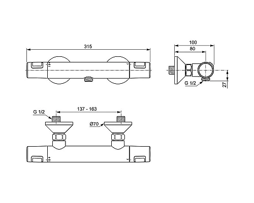 Приобрести Смеситель для душа Ideal Standard Ceratherm T25 A7201XG с термостатом Silk Black в магазине сантехники Santeh-Crystal.ru