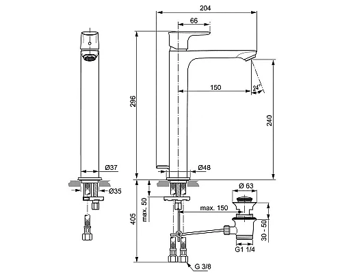 Заказать Смеситель для раковины Ideal Standard Connect Air Vessel A7025AA Хром в магазине сантехники Santeh-Crystal.ru