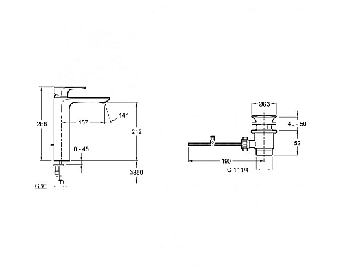 Купить Смеситель для раковины Jacob Delafon Aleo E72298-4-CP Хром в магазине сантехники Santeh-Crystal.ru