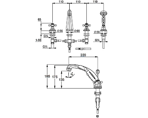 Заказать Смеситель на борт ванны Kludi Adlon 515240520 Хром в магазине сантехники Santeh-Crystal.ru