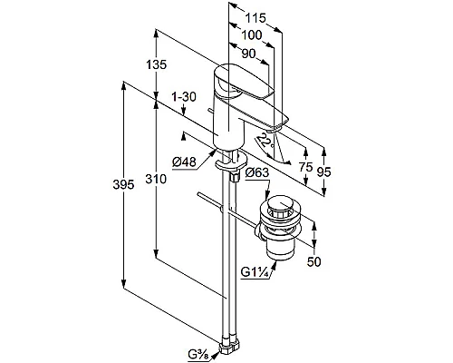Заказать Смеситель для раковины Kludi Pure Solid 343820575 Хром в магазине сантехники Santeh-Crystal.ru