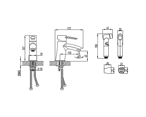 Заказать Смеситель для раковины Lemark Atlantiss LM3216C с гигиеническим душем Хром в магазине сантехники Santeh-Crystal.ru