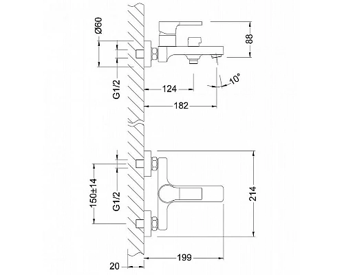 Заказать Смеситель для ванны Lemark Aura LM0614C Хром в магазине сантехники Santeh-Crystal.ru