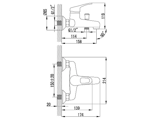 Купить Смеситель для ванны Lemark Omega LM3102C Хром в магазине сантехники Santeh-Crystal.ru