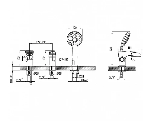 Купить Смеситель на борт ванны Lemark Omega LM3145C Хром в магазине сантехники Santeh-Crystal.ru