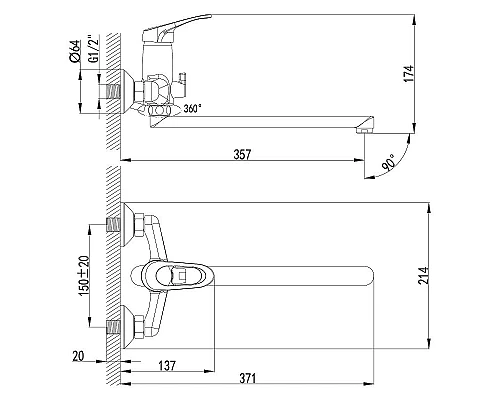 Купить Смеситель для ванны Lemark Omega LM3151C универсальный Хром в магазине сантехники Santeh-Crystal.ru