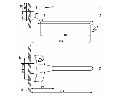 Приобрести Смеситель для ванны Lemark Status LM4417C универсальный Хром в магазине сантехники Santeh-Crystal.ru