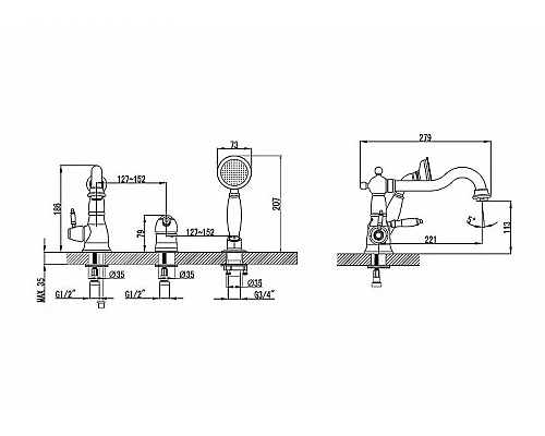 Приобрести Смеситель на борт ванны Lemark Villa LM4845B Бронза в магазине сантехники Santeh-Crystal.ru