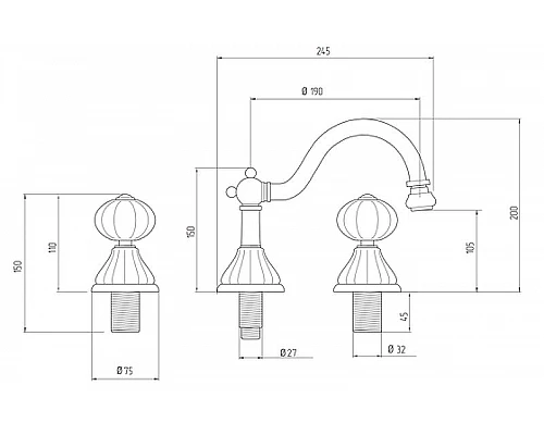 Заказать Смеситель для биде Migliore Olivia 19026 Золото Белый декор Золото в магазине сантехники Santeh-Crystal.ru