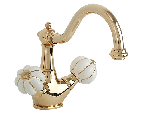 Заказать Смеситель для раковины Migliore Olivia 19032 Золото Белый декор Золото в магазине сантехники Santeh-Crystal.ru