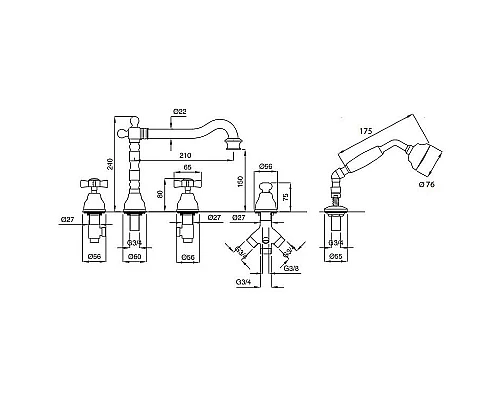 Купить Смеситель на борт ванны Migliore Princeton 19367 Состаренный хром в магазине сантехники Santeh-Crystal.ru